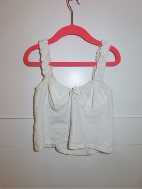 Billabong | White Textured Ruffled Strap Crop Top | Size XS